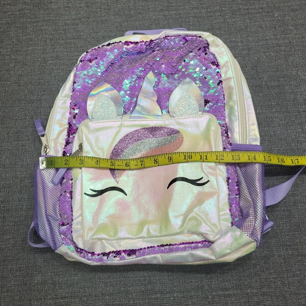 Cat & Jack Kids Girls Unicorn Backpack with Sequins White Purple School Bag